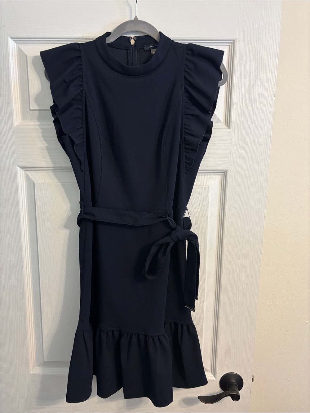 Tommy Hilfiger Black Ruffle Sleeve Mini Dress with Waist Tie
